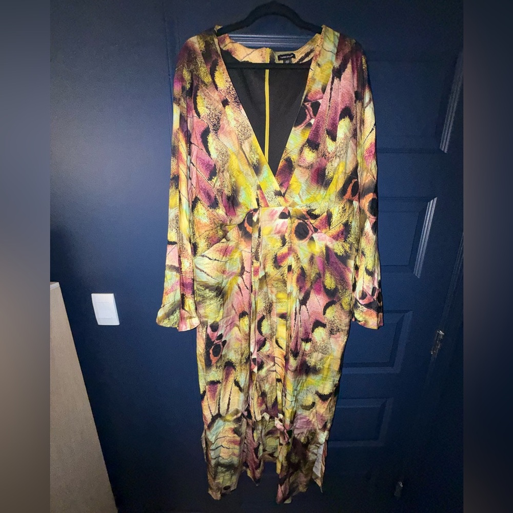 Karen Millen Yellow Pink Abstract Print Maxi Dress